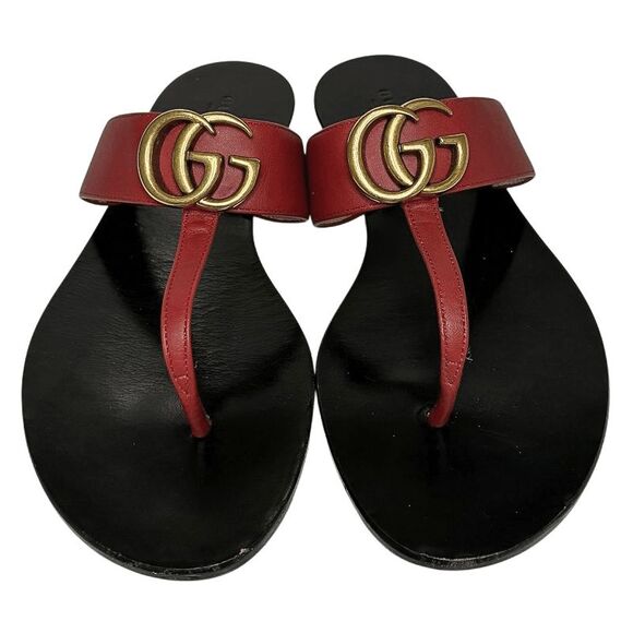Gucci Marmont GG Thong Sandals Red Leather EU 37.5 US 7.5 w/ Box & Dust Bag - Picture 2 of 10